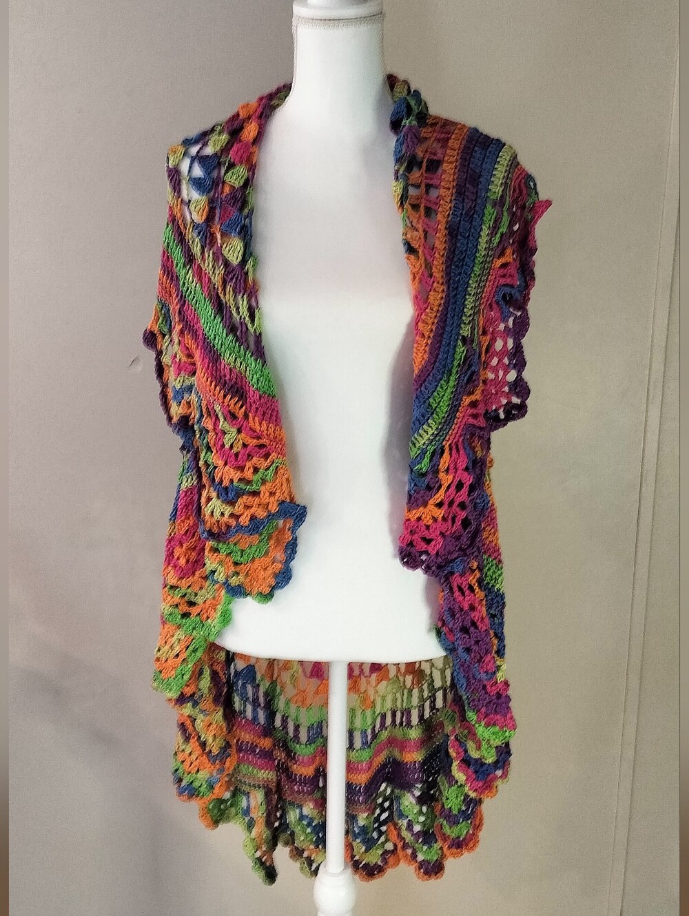 Multicolor Crochet Capelet Vest - Lightweight Boho Layer